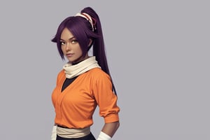 score_9,score_8_up,score_7_up,score_6_up,score_5_up,score_4_up, 

ShihouinYoruichi, dark-skinned female

Default Outfit (orange one):

YoruichiDefault, dark-skinned female, dark-skinned female, long hair, high ponytail, hair tie, scarf, orange shirt, arm warmers, sash, black bodysuit