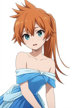 score_9, score_8_up, score_7_up, score_6_up, score_5_up, score_4_up, BREAK, , 1girl, Kendo, orange hair, green eyes, pageant dress, blue dress, strapless, 

,(( white background, blank background))