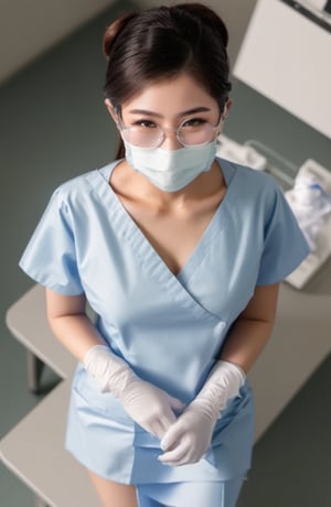 nurse with glasses and face mask, 