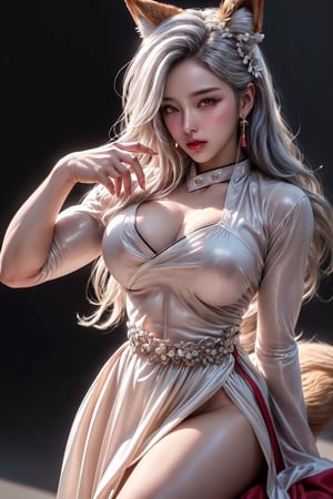 (((nude female:1.9))), ((white hair bob:1.7)),((white skin colour:1.6)), (white Foxy female:1.7), ((realistic Foxy, white foxy, foxy female, foxy girl:1.8)), (((black hanbok, Traditional outfit of Korea:1.7))), Ears are not visible behind the hair, (Quality, 8K, 32K, Masterpiece: 1.3), (((Ultra-detailed:1.6))), (Photorealistic:1.4), Detailed eyes, Upper body, (((Asymmetrical bob white hair:1.8))), thighs, bodybuilding, ((muscle female:1.6)), makeup, (Asian female:1.6), Beautiful legs, big breast, abs, detail vagina, Beautiful breasts, ass, clit, anus, doggy ass, realistic body, realistic vagina, realistic anus, 4k face, 4k body, 4k, (Realistic female genital organs), ((randomly pose:1.4)), realistic face, realistic body, detailed body, detailed face, detailed eyes, detailed muscular, high quality face, high quality body skin, high quality, high resolution++, blur, lightning, sharp quantity++, beautiful face, sharp quality face, ((beautiful Asian, beautiful Korean:1.7)),foxy_girl,yaohu, high_resolution hands, ((five fingers on each hand, high quality fingers, high quality hands, high detail hands, high detail fingers:1.5)),