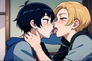 masterpiece, best quality, extremely detailed, anime, (((2boys))), ((2shota)), tongue_kiss, franch kiss, kiss each other