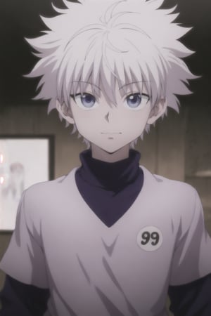 masterpiece, best quality, high quality, 1boy, solo, male focus, looking at viewer, upper body, killua_zoldyck, cute
