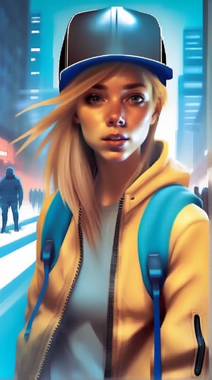 Skateboarding girl, urban Comics, gold ornaments, Marvel, sci fi, highly technology, iconographic, glitch background, , watercolor, ink, mist, interactive image, highly detailed, art style by Clayton Crain + Ross Tran + Rachel Walpole + Jeszika Le Vye + Dan Volbert + Simon Stalenhag + Brian Stelfreeze