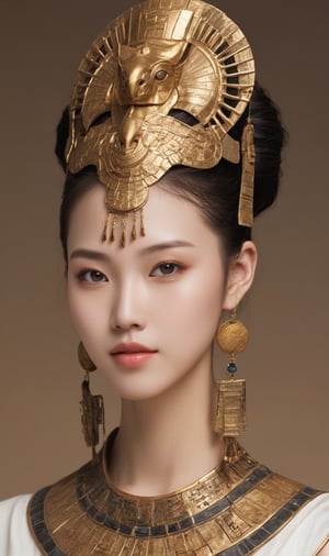Create a realistic image of a famous queen in her empire. The image should capture the grandeur and majesty of her reign, showcasing her in a historically accurate setting. Consider queens such as Cleopatra of Egypt, Elizabeth I of England, or Empress Wu Zetian of China. The queen should be depicted in regal attire, adorned with appropriate jewelry and symbols of power. The background should reflect the architectural and cultural elements of her empire, whether it's the opulent palaces of ancient Egypt, the grand castles of Tudor England, or the imperial courts of Tang Dynasty China. Pay close attention to historical details and the overall atmosphere to evoke the true essence of her era and sovereignty.

