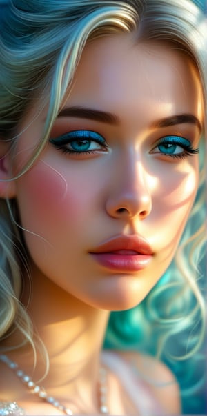 a close up of a woman with a blue eye shadow on her face, official dior editorial, trending on pintrest, very smoky, dreamy, stunning gradient colours, transforming into werewolf, aesthetic, closed-eyes, pretty oval face, inspired by Muqi, trending on tumblr, no spot over right eye, style raw