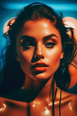 1 Girl, Sensual, Splash Detailed, Surreal Dramatic Lighting Shadow (Lofi, Analog), Kodak Film By Brandon Woelfel Ryan McGinley, Moment Eyes, Beautiful Face, Loving Girl, Mid Body,Dutch teen,Photorealistic:1.4