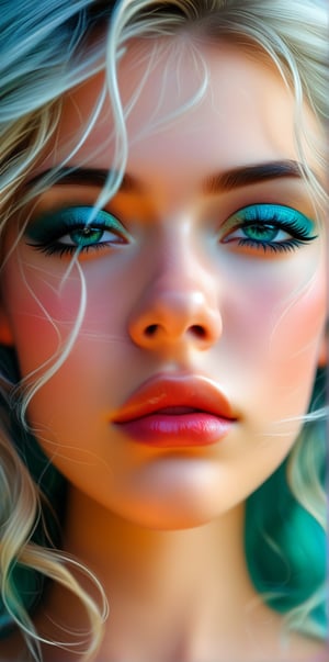 a close up of a woman with a blue eye shadow on her face, official dior editorial, trending on pintrest, very smoky, dreamy, stunning gradient colours, transforming into werewolf, aesthetic, closed-eyes, pretty oval face, inspired by Muqi, trending on tumblr, no spot over right eye, style raw