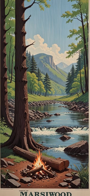 a classic 1950’s American poster for “Marshwood outdoors”,<lora:659095807385103906:1.0>