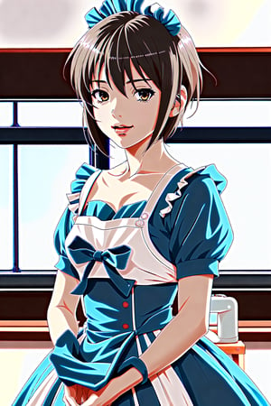 1girl, hair short, hair blue, maid_costume, cute, nagato_yuki, 4K, anime