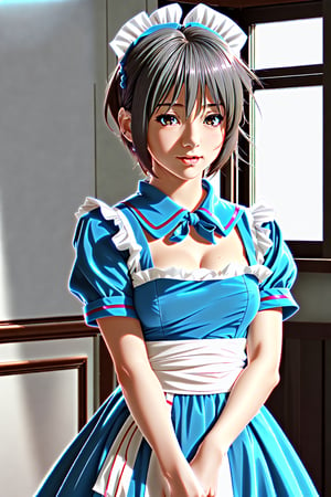 1girl, hair short, hair blue, maid_costume, cute, nagato_yuki, 4K, anime