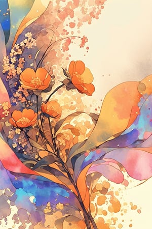 Relief, Soft focus captures the whimsical moment: a waning watercolor flower, its petals unfolding like a gentle sigh, floats effortlessly across a sun-weathered sandy dune. The stem stretches towards the setting sun, where vibrant orange and pink hues radiate.