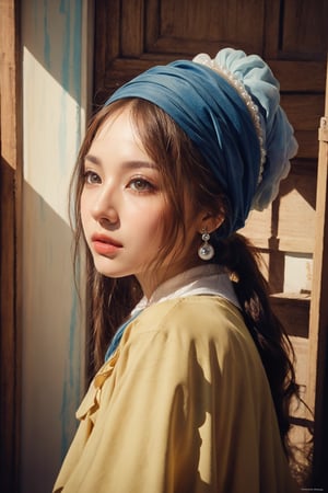 Vermeer, Girl with a Pearl Earring. (Masterpiece, top quality, best quality, official art, beautiful and aesthetic:1.2),(1girl:1.4), extreme detailed,(colorful:1.3),highest detailed,milokk