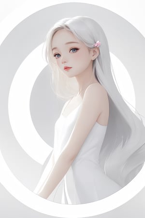 A minimalist girl logo in a sleek, modern design featuring harmonic shapes. Set against a crisp white background (CrclWc), the subject is placed on a circular axis (Crcl) with soft, rounded lines defining her gentle features. Softly rendered, gradient-like shading gives the impression of light and dimensionality. The overall aesthetic is clean, fresh, and forward-thinking.