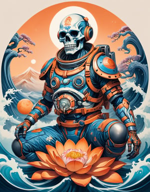 a beautiful rendition of astronaut,insanely detailed and intricate,Ásia traditional ratio,hypermaximalist,matte,cinematic,James  froud,ross tran,,LuxTechAI ,TransformersStyle 
Budha lotus pose barong goodness good  icon  samurai peony  Sakura
Garuda humongous  blue marine orange colours 
 Tattoo Japanese stile koi  skull waves