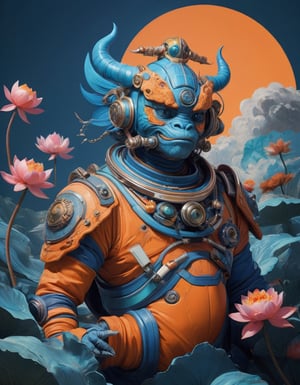 a beautiful rendition of astronaut,insanely detailed and intricate,Ásia traditional ratio,hypermaximalist,matte,cinematic,James  froud,ross tran,,LuxTechAI ,,monster ,TransformersStyle 
Budha lotus pose barong goodness good  icon  samurai peony  Sakura
Garuda humongous  blue marine orange colours