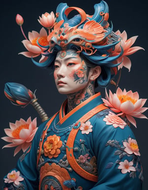 a beautiful rendition of astronaut,insanely detailed and intricate,Ásia traditional ratio,hypermaximalist,matte,cinematic,James  froud,ross tran,,LuxTechAI ,TransformersStyle 
Budha lotus pose barong goodness good  icon  samurai peony  Sakura
Garuda humongous  blue marine orange colours 
 Tattoo Japanese stile koi 