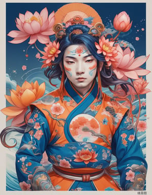 a beautiful rendition of astronaut,insanely detailed and intricate,Ásia traditional ratio,hypermaximalist,matte,cinematic,James  froud,ross tran,,LuxTechAI ,TransformersStyle 
Budha lotus pose barong goodness good  icon  samurai peony  Sakura
Garuda humongous  blue marine orange colours 
 Tattoo Japanese stile koi 