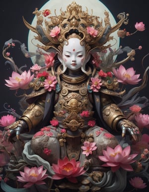 a beautiful rendition of astronaut,insanely detailed and intricate,Ásia traditional ratio,hypermaximalist,matte,cinematic,James  froud,ross tran,,LuxTechAI ,,monster ,TransformersStyle 
Budha lotus pose barong goodness good  icon  samurai peony  
Garuda humongous 