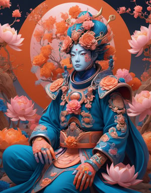 a beautiful rendition of astronaut,insanely detailed and intricate,Ásia traditional ratio,hypermaximalist,matte,cinematic,James  froud,ross tran,,LuxTechAI ,,monster ,TransformersStyle 
Budha lotus pose barong goodness good  icon  samurai peony  Sakura
Garuda humongous  blue marine orange colours 
