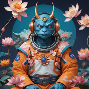 a beautiful rendition of astronaut,insanely detailed and intricate,Ásia traditional ratio,hypermaximalist,matte,cinematic,James  froud,ross tran,,LuxTechAI ,,monster ,TransformersStyle 
Budha lotus pose barong goodness good  icon  samurai peony  Sakura
Garuda humongous  blue marine orange colours