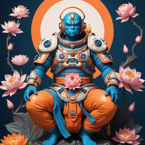 a beautiful rendition of astronaut,insanely detailed and intricate,Ásia traditional ratio,hypermaximalist,matte,cinematic,James  froud,ross tran,,LuxTechAI ,,monster ,TransformersStyle 
Budha lotus pose barong goodness good  icon  samurai peony  Sakura
Garuda humongous  blue marine orange colours