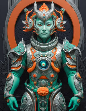 a beautiful rendition of astronaut,insanely detailed and intricate]silver   ratio,hypermaximalist,matte,cinematic,James  froud,ross tran,,LuxTechAI ,,monster ,TransformersStyle 
Budha lotus pose barong goodness good  icon  samurai green orange blue marine 