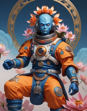 a beautiful rendition of astronaut,insanely detailed and intricate,Ásia traditional ratio,hypermaximalist,matte,cinematic,James  froud,ross tran,,LuxTechAI ,,monster ,TransformersStyle 
Budha lotus pose barong goodness good  icon  samurai peony  Sakura
Garuda humongous  blue marine orange colours