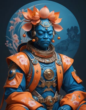 a beautiful rendition of astronaut,insanely detailed and intricate,Ásia traditional ratio,hypermaximalist,matte,cinematic,James  froud,ross tran,,LuxTechAI ,,monster ,TransformersStyle 
Budha lotus pose barong goodness good  icon  samurai peony  Sakura
Garuda humongous  blue marine orange colours