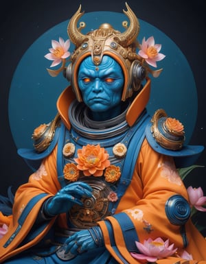 a beautiful rendition of astronaut,insanely detailed and intricate,Ásia traditional ratio,hypermaximalist,matte,cinematic,James  froud,ross tran,,LuxTechAI ,,monster ,TransformersStyle 
Budha lotus pose barong goodness good  icon  samurai peony  Sakura
Garuda humongous  blue marine orange colours