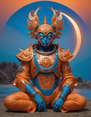 a beautiful rendition of astronaut,insanely detailed and intricate,copper  ratio,hypermaximalist,matte,cinematic,James  froud,ross tran,,LuxTechAI ,,monster ,TransformersStyle 
Budha lotus pose barong goodness good  icon  samurai blue marine orange sun set temple 

