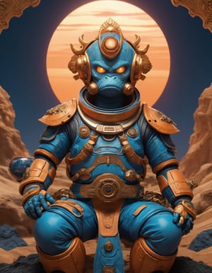 a beautiful rendition of astronaut,insanely detailed and intricate,copper  ratio,hypermaximalist,matte,cinematic,James  froud,ross tran,,LuxTechAI ,,monster ,TransformersStyle 
Budha lotus pose barong goodness good  icon  samurai blue marine orange sun set temple 

