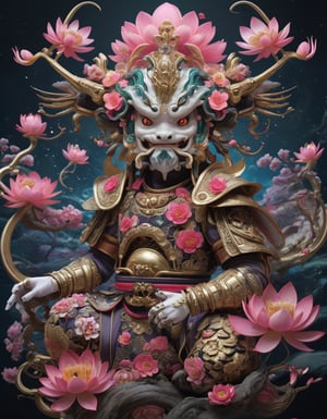 a beautiful rendition of astronaut,insanely detailed and intricate,Ásia traditional ratio,hypermaximalist,matte,cinematic,James  froud,ross tran,,LuxTechAI ,,monster ,TransformersStyle 
Budha lotus pose barong goodness good  icon  samurai peony  
 Sakura skull dragon koi 
