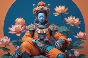 a beautiful rendition of astronaut,insanely detailed and intricate,Ásia traditional ratio,hypermaximalist,matte,cinematic,James  froud,ross tran,,LuxTechAI ,,monster ,TransformersStyle 
Budha lotus pose barong goodness good  icon  samurai peony  Sakura
Garuda humongous  blue marine orange colours