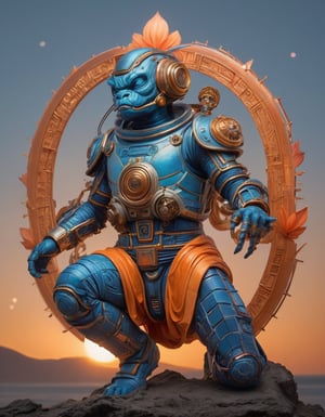 a beautiful rendition of astronaut,insanely detailed and intricate,copper  ratio,hypermaximalist,matte,cinematic,James  froud,ross tran,,LuxTechAI ,,monster ,TransformersStyle 
Budha lotus pose barong goodness good  icon  samurai blue marine orange sun set temple 

