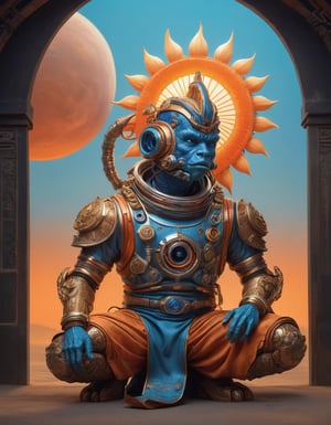 a beautiful rendition of astronaut,insanely detailed and intricate,copper  ratio,hypermaximalist,matte,cinematic,James  froud,ross tran,,LuxTechAI ,,monster ,TransformersStyle 
Budha lotus pose barong goodness good  icon  samurai blue marine orange sun set temple 

