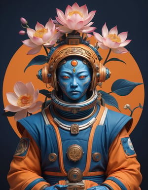 a beautiful rendition of astronaut,insanely detailed and intricate,Ásia traditional ratio,hypermaximalist,matte,cinematic,James  froud,ross tran,,LuxTechAI ,,monster ,TransformersStyle 
Budha lotus pose barong goodness good  icon  samurai peony  Sakura
Garuda humongous  blue marine orange colours