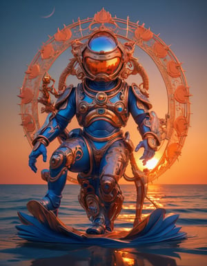 a beautiful rendition of astronaut,insanely detailed and intricate,copper  ratio,hypermaximalist,matte,cinematic,James  froud,ross tran,,LuxTechAI ,,monster ,TransformersStyle 
Budha lotus pose barong goodness good  icon  samurai blue marine orange sun set
