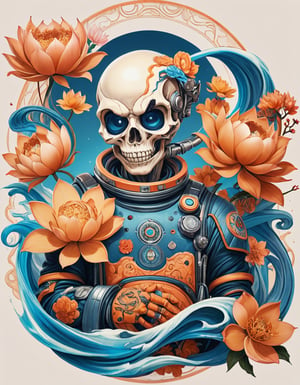 a beautiful rendition of astronaut,insanely detailed and intricate,Ásia traditional ratio,hypermaximalist,matte,cinematic,James  froud,ross tran,,LuxTechAI ,TransformersStyle 
Budha lotus pose barong goodness good  icon  samurai peony  Sakura
Garuda humongous  blue marine orange colours 
 Tattoo Japanese stile koi  skull waves