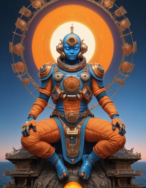 a beautiful rendition of astronaut,insanely detailed and intricate,copper  ratio,hypermaximalist,matte,cinematic,James  froud,ross tran,,LuxTechAI ,,monster ,TransformersStyle 
Budha lotus pose barong goodness good  icon  samurai blue marine orange sun set temple 

