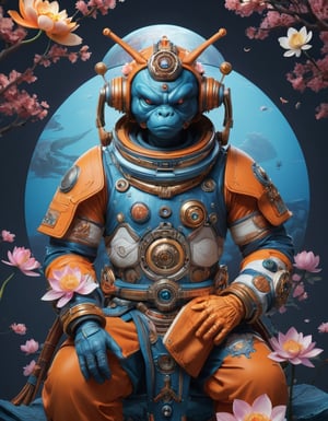 a beautiful rendition of astronaut,insanely detailed and intricate,Ásia traditional ratio,hypermaximalist,matte,cinematic,James  froud,ross tran,,LuxTechAI ,,monster ,TransformersStyle 
Budha lotus pose barong goodness good  icon  samurai peony  Sakura
Garuda humongous  blue marine orange colours