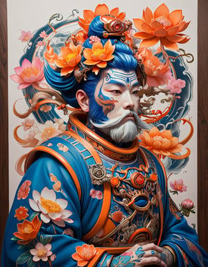 a beautiful rendition of astronaut,insanely detailed and intricate,Ásia traditional ratio,hypermaximalist,matte,cinematic,James  froud,ross tran,,LuxTechAI ,TransformersStyle 
Budha lotus pose barong goodness good  icon  samurai peony  Sakura
Garuda humongous  blue marine orange colours 
 Tattoo Japanese stile koi 