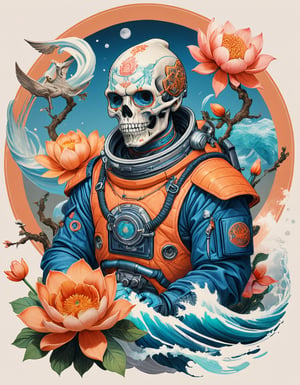 a beautiful rendition of astronaut,insanely detailed and intricate,Ásia traditional ratio,hypermaximalist,matte,cinematic,James  froud,ross tran,,LuxTechAI ,TransformersStyle 
Budha lotus pose barong goodness good  icon  samurai peony  Sakura
Garuda humongous  blue marine orange colours 
 Tattoo Japanese stile koi  skull waves