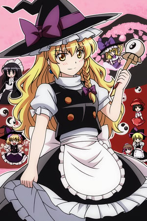 master piece, best quality, highly detailed, ultra detailed, more detail XL, extremely detailed CG unity 8k wallpaper,  
1 girl, touhou project,(((kirisame marisa))), Marisa,KIRISAMEMARISACOSPLAY,KIRISAME MARISA \(COSPLAY\),APRON, BLACK DRESS, BLACK HAT,BLACK VEST, DRESS, EARRINGS,FRILLED DRESS, FRILLS, GREEN BOW, HAT,JEWELRY, MAID APRON, SHIRT,SHORT SLEEVES, VEST, WHITE APRON,WHITE BOW, WHITE SHIRT, WITCH HAT,YIN YANG, YIN YANG ORB mushrooms, mushroom picking, there are so mamy mushrooms,