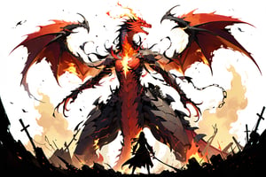 score_9, score_8_up, score_7_up ,masterpiece, ambient soft lighting, full body ,A mighty sorcerer stands tall amidst the chaos of battle, his staff ablaze with fiery energy. Beside him, a warrior woman readies her bow, focused on the behemoth before them: a gargantuan, crimson-scaled dragon with tattered wings. Flames dance across its ancient, weathered hide as it breathes fire into the ruined landscape, surrounded by tall grass and crumbling structures,more detail XL