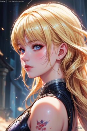 a close up of a girl  ,blonde hair , shadowbringers cinematic, 4 k, cinematic goddess close shot, ruan jia and artgerm, wow 4 k detail fantasy, hyperdetailed fantasy character,