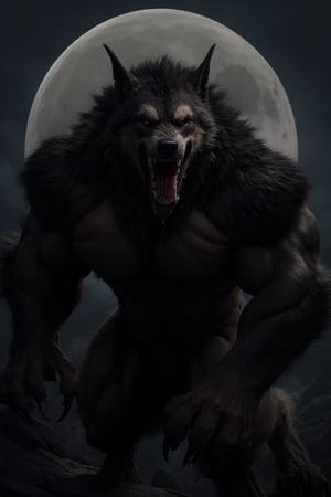 Male, wereshep, (extremely_muscular), (thick_arms), (massive pecs), realistic, saliva_string, full_moon, large claws, growling