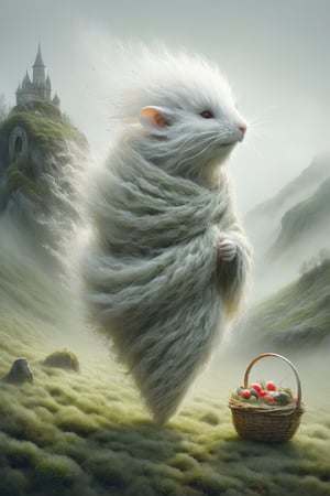 Imagine the following scene.
 old white rat is with human body dressed in wool are all cute and a mystical mossy grass hut hidden deep in a misty valley.
Picking the fruits and putting them in the basket.
it has a long white beard.
,DonM3l3m3nt4lXL