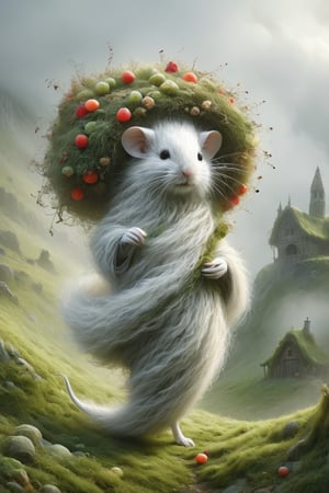 Imagine the following scenario.
An old white mouse with a long bushy mustache dressed in wool with a human body.
 All beautiful and a mystical moss grass hut hidden deep in a misty valley.
Picking fruits and placing them in baskets.
,DonM3l3m3nt4lXL