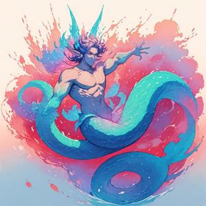 ((best quality)), ((masterpiece)), (detailed), ((perfect face)), male, full bodies, broad shouldered men, european handsome face, two cheerful mermen are swimming, adult, lean and muscular body, finned ears, fins, tail glows slightly with luminous scales, very long mermaid tails, bioluminescent, markings along his body,watercolor, multicolor, perfect light,<lora:659095807385103906:1.0>,<lora:659095807385103906:1.0>