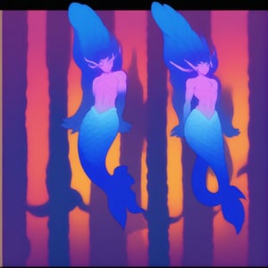 ((best quality)), ((masterpiece)), (detailed), ((perfect face)), male, full bodies, body builder men, huge muscular, european handsome face, two cheerful mermen are swimming, two merfolks, adult, long hair, lean and muscular body, finned ears, fins, tail glows slightly with luminous scales, very long mermaid tails, bioluminescent, markings along his body,watercolor, multicolor, perfect light,<lora:659095807385103906:1.0>